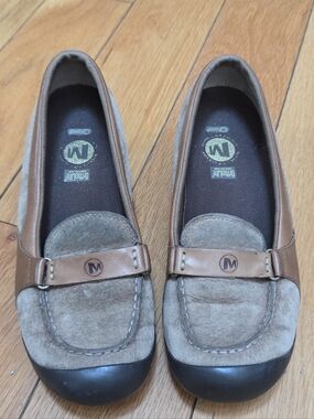 Woman's MERRELL Plaza Glide Low Wedge Loafers Suede Slip-on Flats